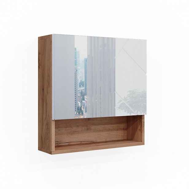 Vicco KOUPELNOVÁ ZRCADLOVÁ SKŘÍŇKA Irma Bílý vysoký lesk/zlatý dub power 54 x 55 cm