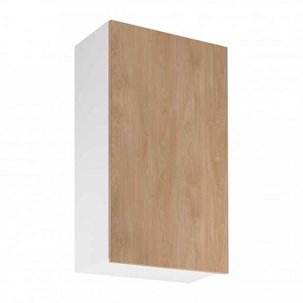 Vysoká horní kuchyňská skříňka SALERNO - šířka 60 cm, bílá / dub, pravé provedení