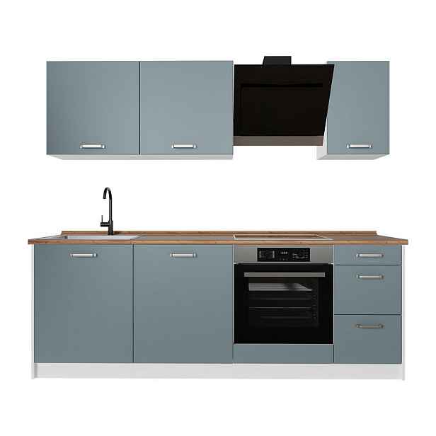 Vicco KUCHYŇSKÝ KOUT R-Line, Modrošedá/Bílá, 220 cm pracovná doska Dub Goldkraft