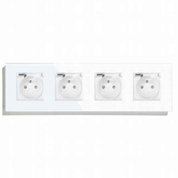 Elektrická Čtyřnásobná Skleněná Zásuvka 4F Hermetická IP44 S Klapkou 299 mm