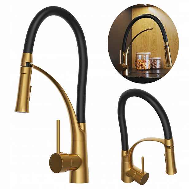 Kuchyňská baterie Nexo flexibilní ramínko stojánková baterie Brushed Gold
