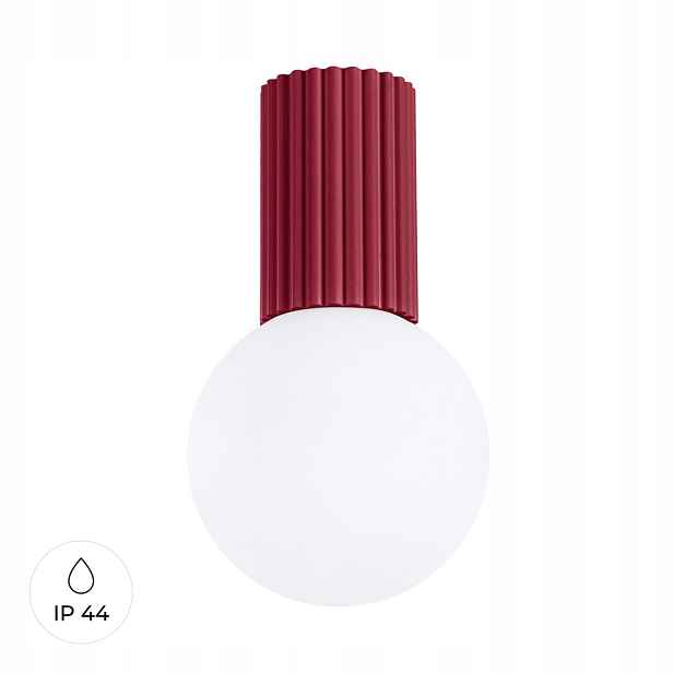 Sollux Stropní svítidlo burgundská rýhovaná skleněná bílá koule 12 cm IP44