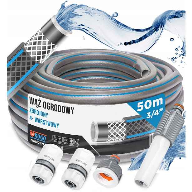 Hadice 3/4" 50 m 4 Vrstvy Zavlažovač Spojky Set Bradas
