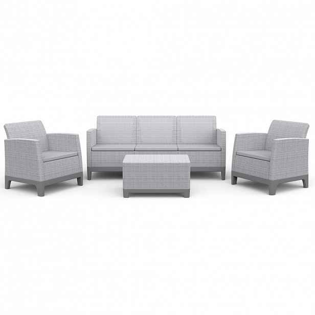 Beautysofa ZAHRADNÍ SADA Norrin z polypropylenu, 3místná pohovka, 2 křesla a stolek, pro 5 osob, šedá