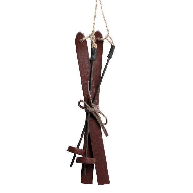 Červená vánoční ozdoba vintage lyže - 6*2*20 cm  Chic Antique