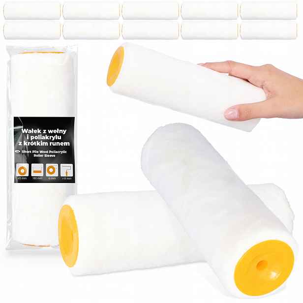 10x Malířský Váleček 18cm Náhradní Váleček Vlna na Olejové Barvy Emulze Lepidla Sh