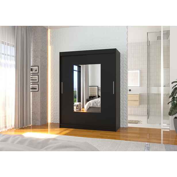 Šatní skříň se zrcadlem 150 cm GAKRIS - černá