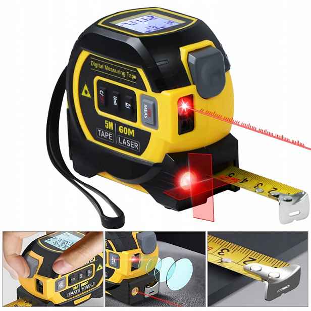 Metrový odměrný 500CM Digitální laserový dálkoměr 60M, vodováha 3v1