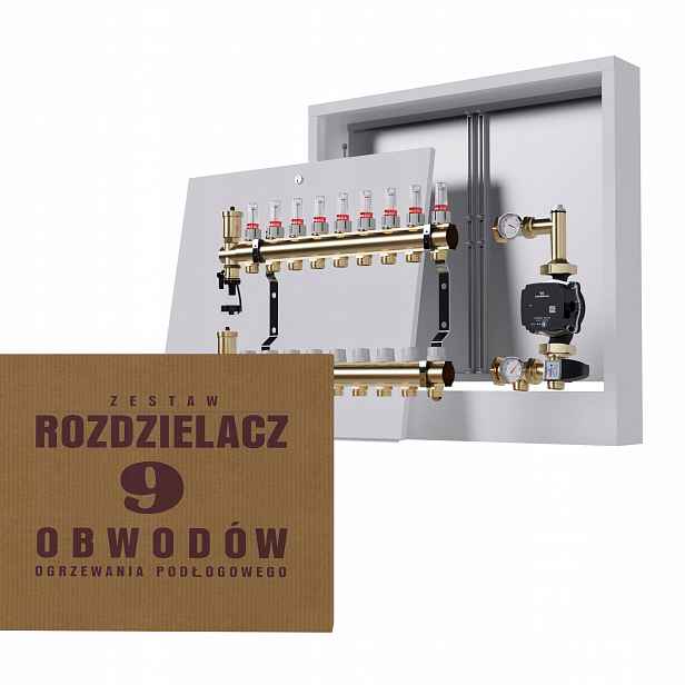 Rozdělovač pro podlahu 9 okruhů s čerpadlem Grundfos nástěnná skříňka