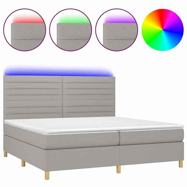 vidaXL Box spring postel s matrací a LED světle šedá 200x200 cm textil