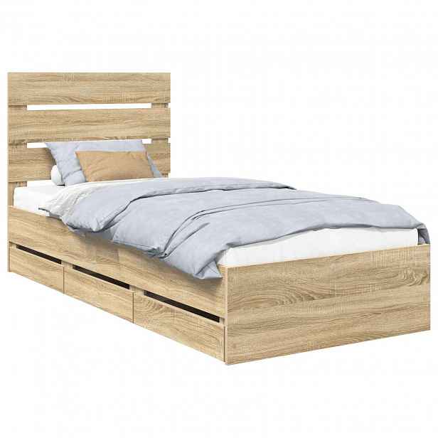 vidaXL Rám postele s čelo Sonoma dub 100 x 200 cm Inženýrské dřevo