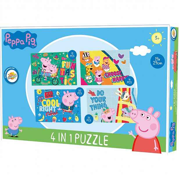 Dětské puzzle 4v1 PRASÁTKO PEPPA a kamarádi, 19x29 cm