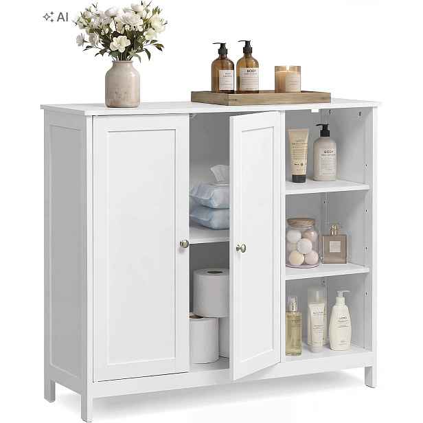 Koupelnová skříňka Vasagle bílá matná stojící 90x30x80 cm 135 kg Siren