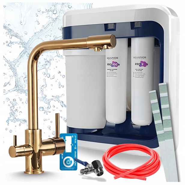 Kuchyňská Baterie Zlatá A Filtr Reverzní Osmózy Aquaphor Ro 202S Pro Pzh