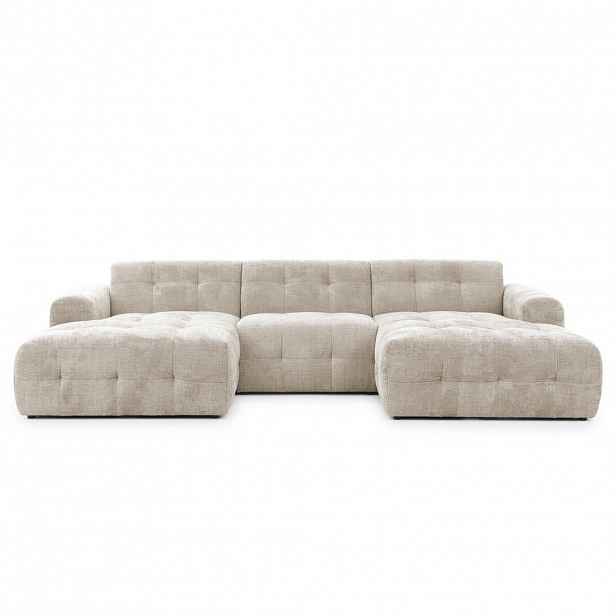 luma-home SEDACÍ SOUPRAVA ve tvaru písmene U s rafinovaným prošíváním, 6místná, 323 × 161 × 79 cm (Š×H×V), čalounění ze ženilky v pískově šedé barvě /