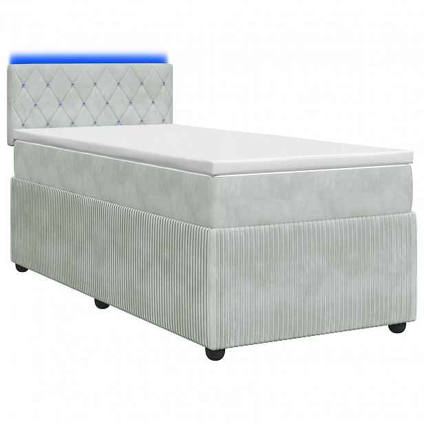 vidaXL Box spring postel s matrací a LED Světle šedá 90 x 190 cm Samet