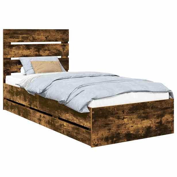 vidaXL Rám postele s čelo Kouřový dub 100 x 200 cm Inženýrské dřevo