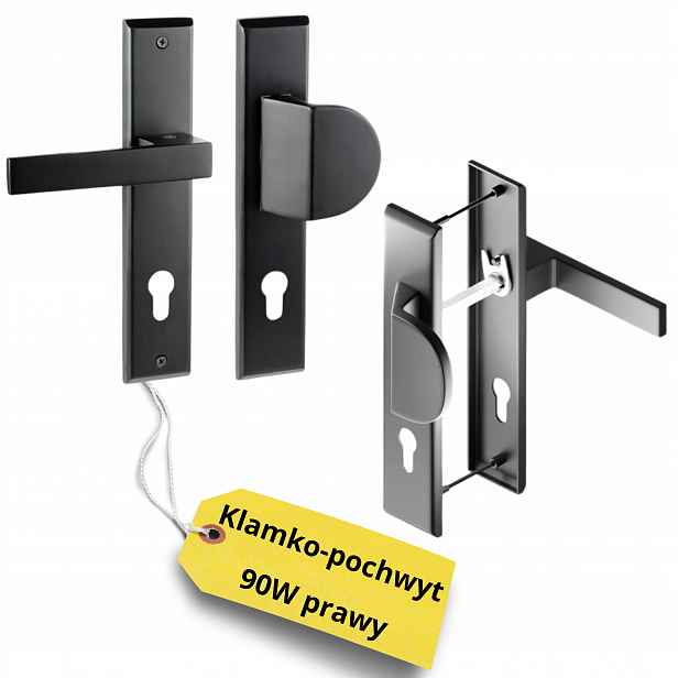 Klika Úchytka Pro Vchodové Dveře Branky 90W Pravá Černá Prémiová