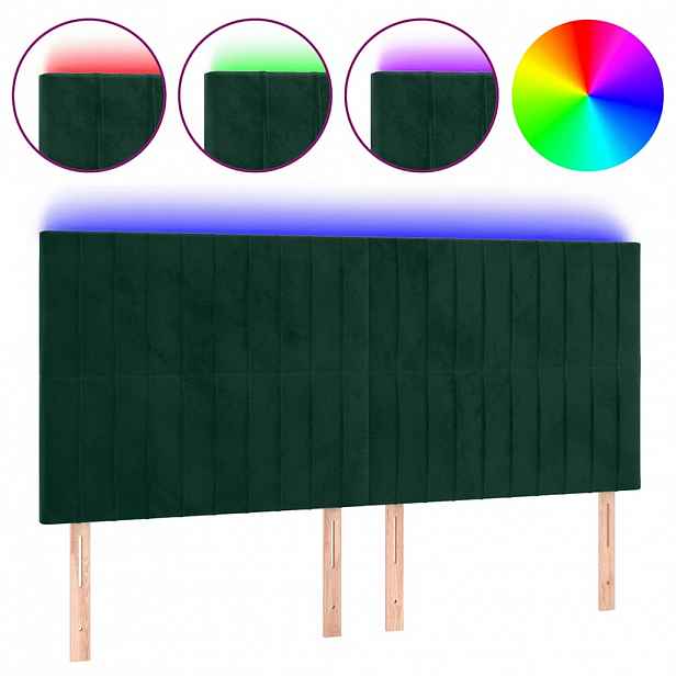 vidaXL Čelo postele s LED tmavě zelená 180x5x118/128 cm samet