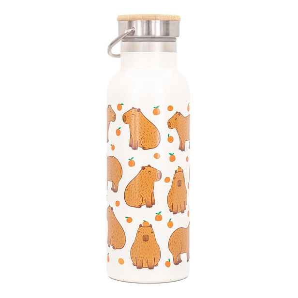 Hnědá/krémová cestovní nerezová lahev 425 ml Capybara – Sass & Belle