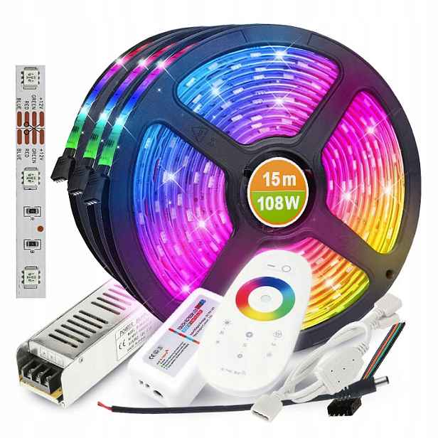 Set Led pásek Rgb multi 15 m Dálkový Ovladač Napájecí zdroj vysoké kvality Produkty