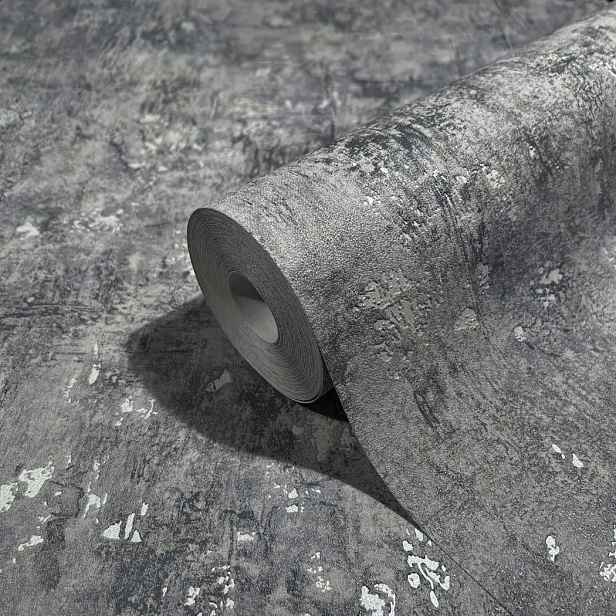 Tmavě šedá tapeta s omítkovým efektem betonu s perleťovým vinylovým stylem loft tapety