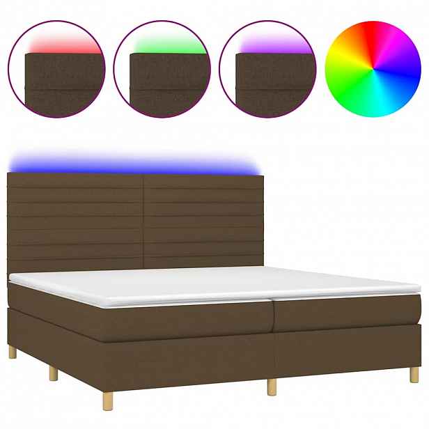 vidaXL Box spring postel s matrací a LED tmavě hnědá 200x200 cm textil
