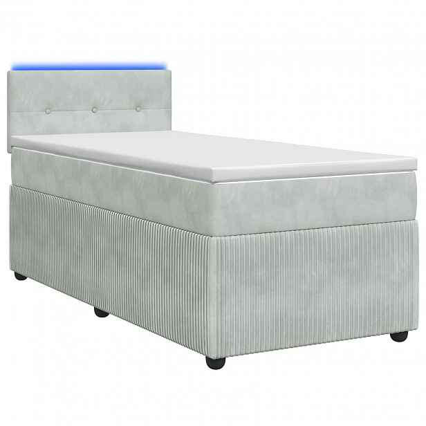 vidaXL Box spring postel s matrací a LED Světle šedá 90 x 190 cm Samet