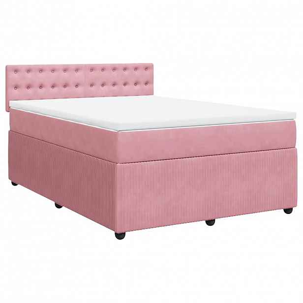 vidaXL Box spring postel s matrací růžová 140x190 cm samet