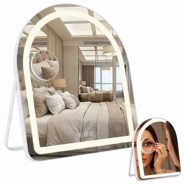 Zrcadlo Kosmetické Led Bílé Stojící Kulaté Glam Rea Kovové 40x45 cm