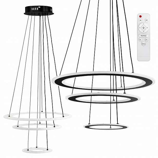Led Závěsná Lampa Černá Loftová S Dálkovým Ovládáním Ring Stmívatelná Toolight
