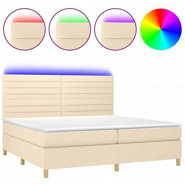 vidaXL Box spring postel s matrací a LED krémová 200x200 cm textil