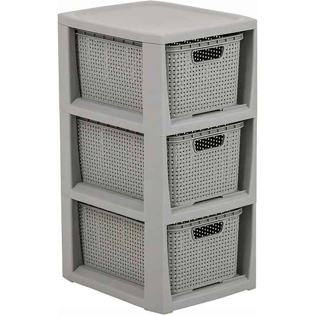Branq Koupelnový regál Rattan sloupek skříňka 3x košíky plastový košík