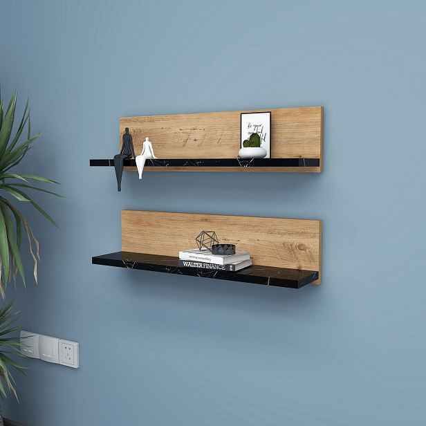Kalune Design Sada 2 ks nástěnných polic BLACK černá/atlantská borovice
