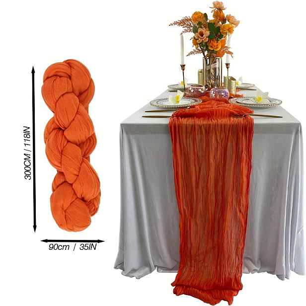 TEMU Ubrus z syrovátku 118 palců (300 cm) z rustikální gázové látky, spáleně oranžový syrovátkový svatební ubrus, vhodný jako dárky na večírky,