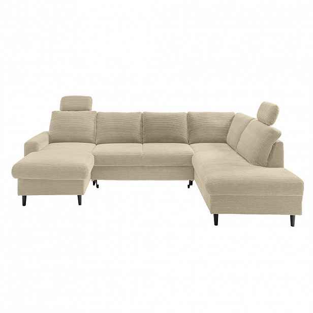 luma-home SEDACÍ SOUPRAVA s funkcí lůžka, úložný prostor pod postelí, pružinová matrace, 2 opěrky hlavy, 305 × 200 × 88 cm (Š×H×V), manšestr béžovo-še