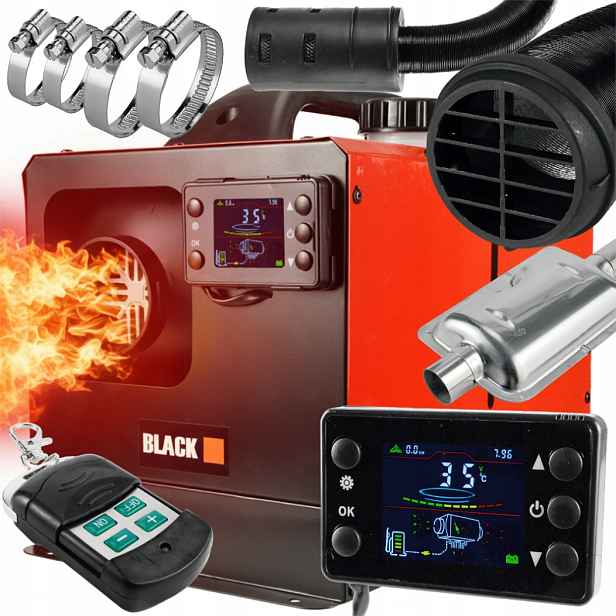 Olejový Benzínový Ohřívač Topení Webasto olej 8KW 12V 230V Black