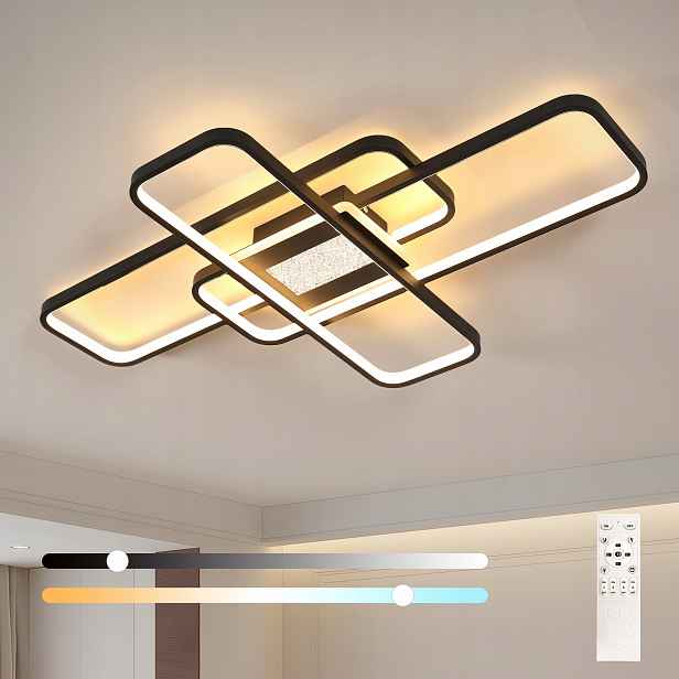 Stropní Led lampa závěsná černá dálkové ovládání stmívatelná do obývacího pokoje moderní 56W