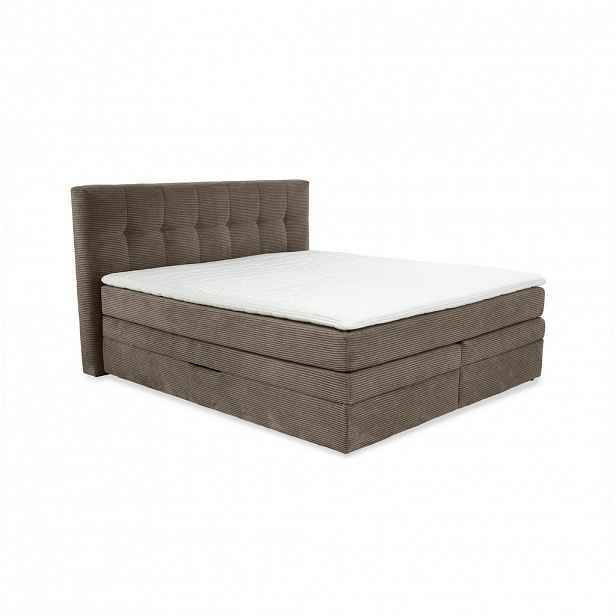 luma-home POSTEL s boxspringem 180 × 200 cm, 7zónová matrace s kapesními pružinami typu „tonneau“ H3, topper, manšestr hnědá taupe / 20040