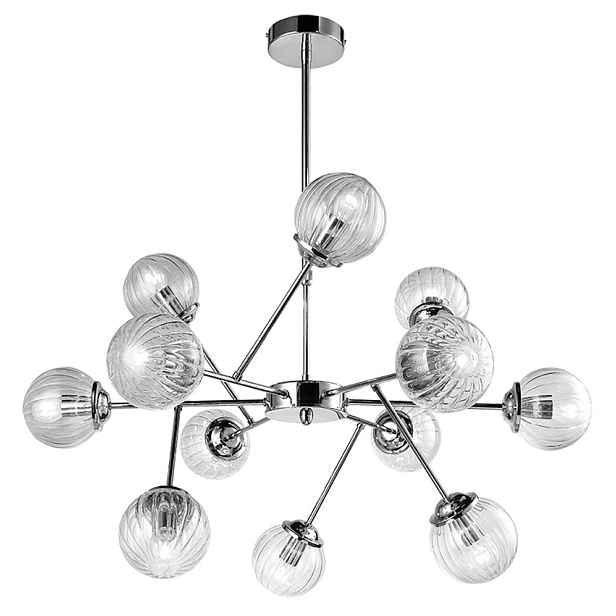Závěsná stropní lampa s chromovanými skleněnými stínidly 12x40W