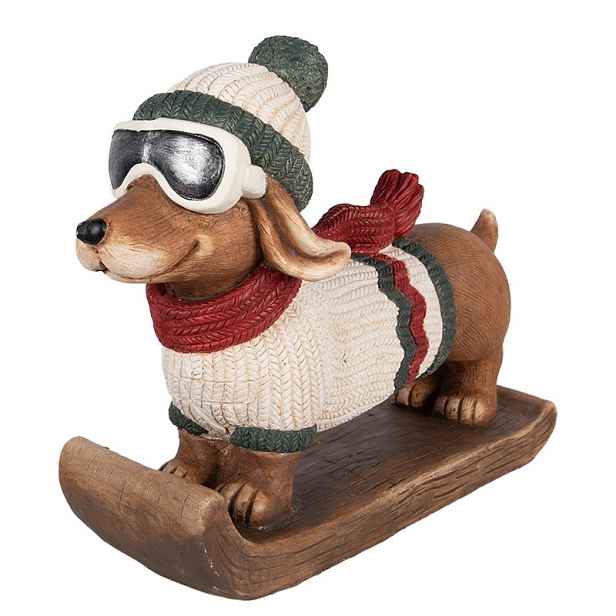 Dekorace jezevčík v lyžařském obleku Dachshund - 51*17*37 cm Clayre & Eef