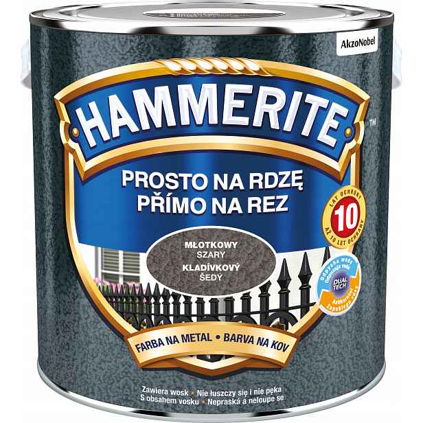 Hammerite Přímo Na Rez Kladívkový Šedý 2,5 L