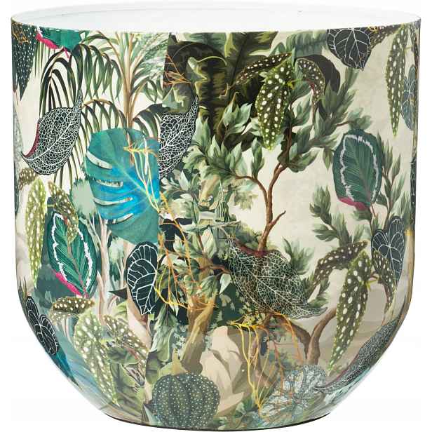 Kovový květináč Tropico s motivem džungle, 23x23cm, menší