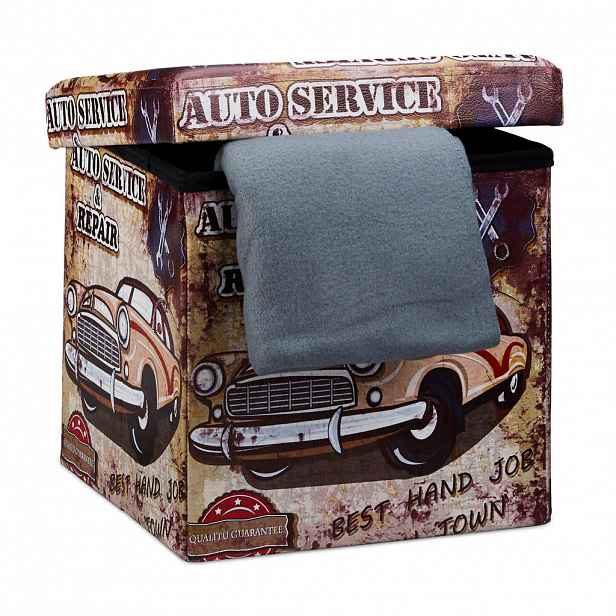 Relaxdays TABURET Vícebarevný motiv auto s úložným prostorem 38x38x38 cm