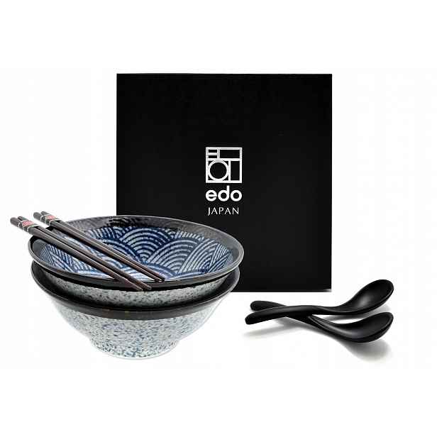 Sada 2 misek s lžícemi a paličkami Ramen Wave 22 cm 1100 ml Box