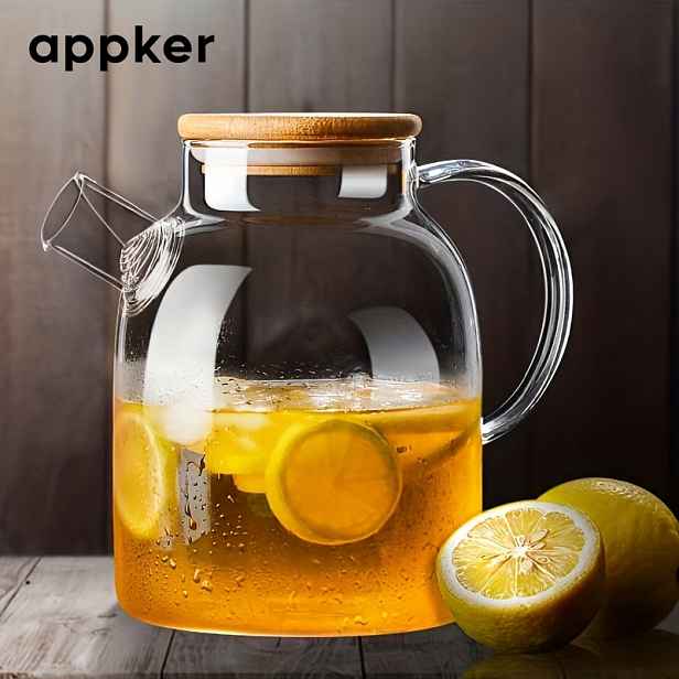 TEMU APPKER 1000ml/1800ml Zesílená Žáruvzdorná Skleněná Konvička, Filtrující Skleněná Květinová Konvice na Čaj, Víceúčelová Konvice na Čaj pro Džus,