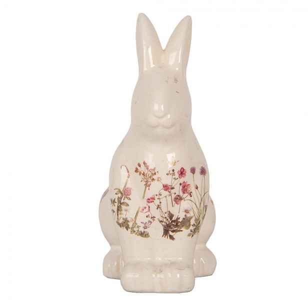 Keramická dekorace králík s lučními květy Flowers of Love M - 13*10*21 cm Clayre & Eef