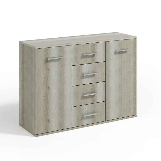 MASSENO KOMODA GIACOMO II, 112/85/33 cm se 4 zásuvkami a 2 dvířky, světle šedá