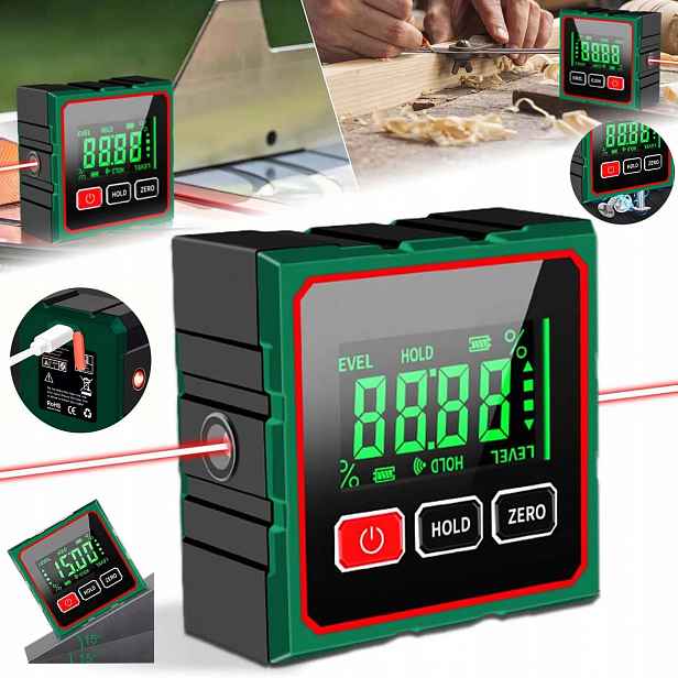 Laserový Úhloměr Digitální Inklinometr Laserové Pravítko Usb Dobíjecí S LCD