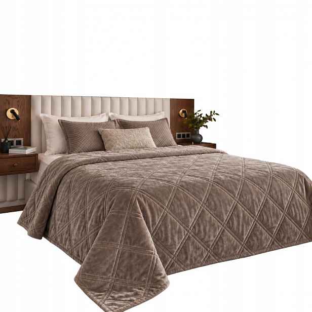 Přehoz na postel gauč 220×240 cm prošívaný, světle hnědý